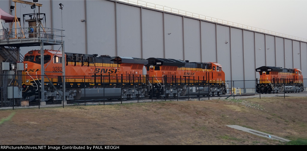 Close In Photo of BNSF 3282, BNSF 3665, and BNSF 3669 as The Texas Sun is Still Trying To Rise!!! :))).